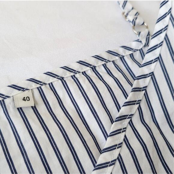 Sandro Paris Womens Dress Large Isabelle Floral Lace Mini Blue White Stripe EUC - Picture 10 of 15